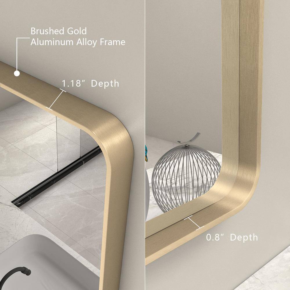 Brushed Gold Aluminum Rectangular Vanity Mirror, 55x30 Inch