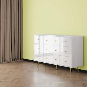 White Mirror Finished Wooden 9-Drawer 55.1 in Width, Dresser, Chest of Drawers, Modern European Style