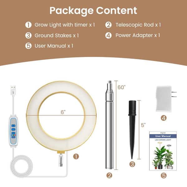 65 in. Wood Grain Full Spectrum Grow Light with Timer, Adjustable Indoor Plant Growing Lamp 3000K-6500K