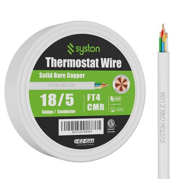 50 ft. 18/5 White Solid Bare Copper CMR/CL3R Thermostat Wire UL/ETL Listed, UV Resistant