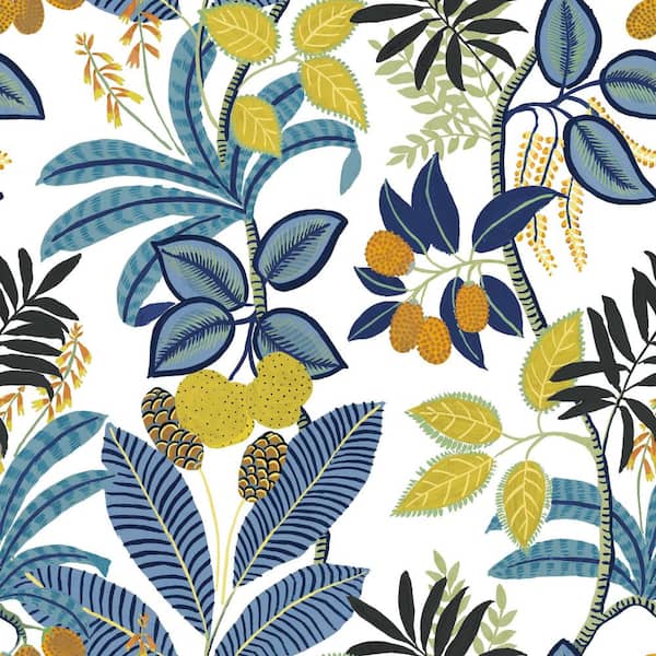 RoomMates Blue and Yellow Funky Jungle Blue, Yellow Vinyl Peel and Stick Wallpaper (Covers 28.29 sq. ft.)