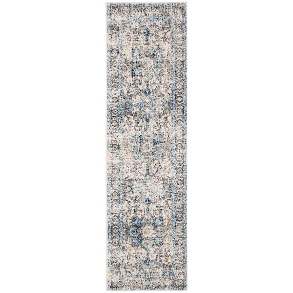 SAFAVIEH Madison Turquoise/Ivory 2 ft. x 14 ft. Distressed Border Runner Rug