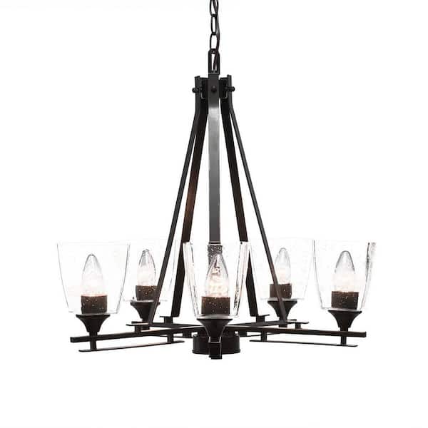 Unbranded Ontario 5 -Light Dark Granite Cluster Chandelier for Dinning Table with 4.5 in. Clear Bubble Glass no Bulbs Included