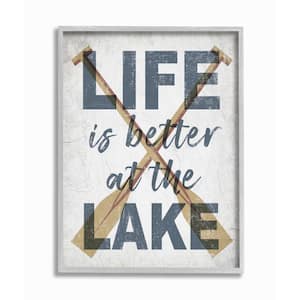 "Life's Better at Lake Rustic Distressed Text" by Daphne Polselli Framed Sports Texturized Art Print 11 in. x 14 in.