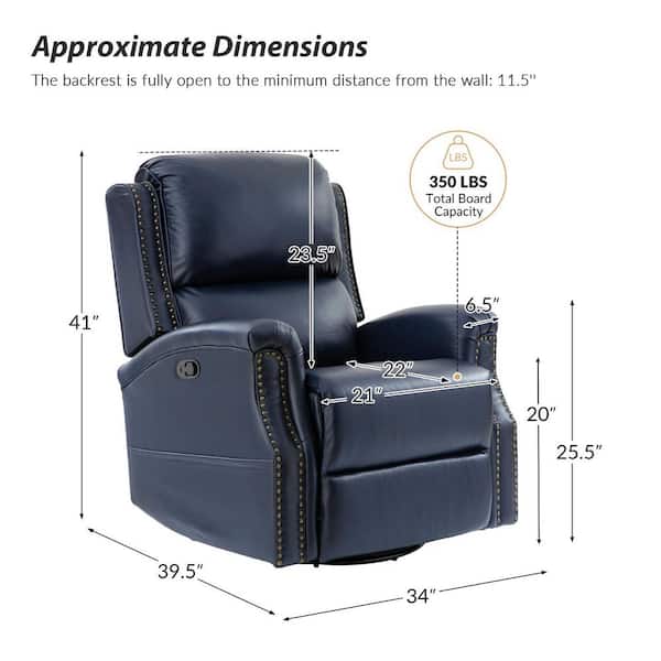 JAYDEN CREATION Felisa Navy Transitional Genuine Leather Recliner