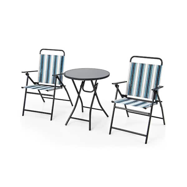 Alpulon 3Piece Metal Outdoor Dining Set Folding Portable Table Chair