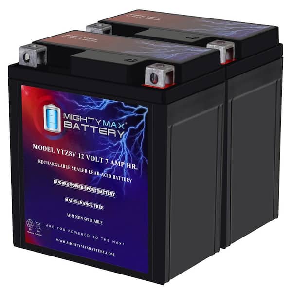 YTZ8V-12-Volt 7 AH, 85 CCA, Rechargeable Maintenance Free SLA AGM Motorcycle Battery-Pack of 2