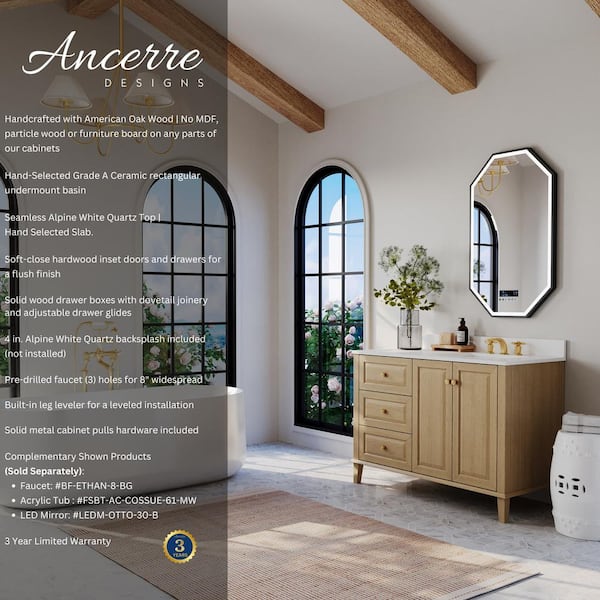 Hannah 42 in. W Right Offset Bath Vanity in Oak with White Quartz Top