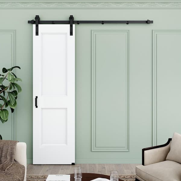 24 in. x 80 in. H Shape White Primed MDF Easy Install Sliding Barn Door with Hardware Kit Handle Included for Bathroom
