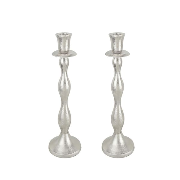 Unbranded 4 in. Dia x 14-1/4 in. Height, Nickel Aluminum Solid, Table Decorative Candle Holder Stand.(Set of 2)