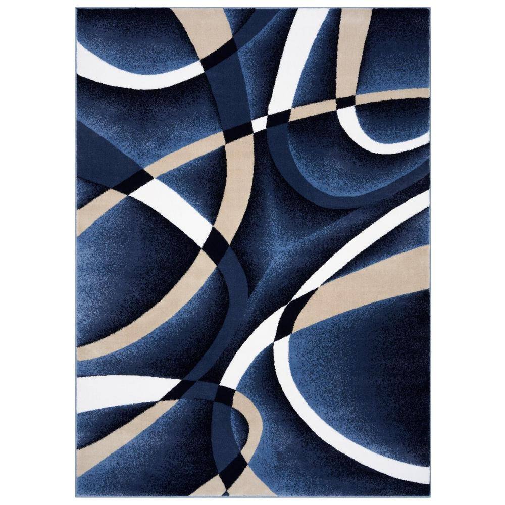 Victoria Collection Navy 9x12 Modern Abstract Geometric Polypropylene Area Rug, Navy (Blue)