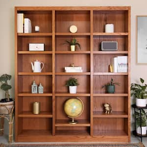 84 in. Dry Oak Wood 18-shelf Standard Bookcase with Adjustable Shelves