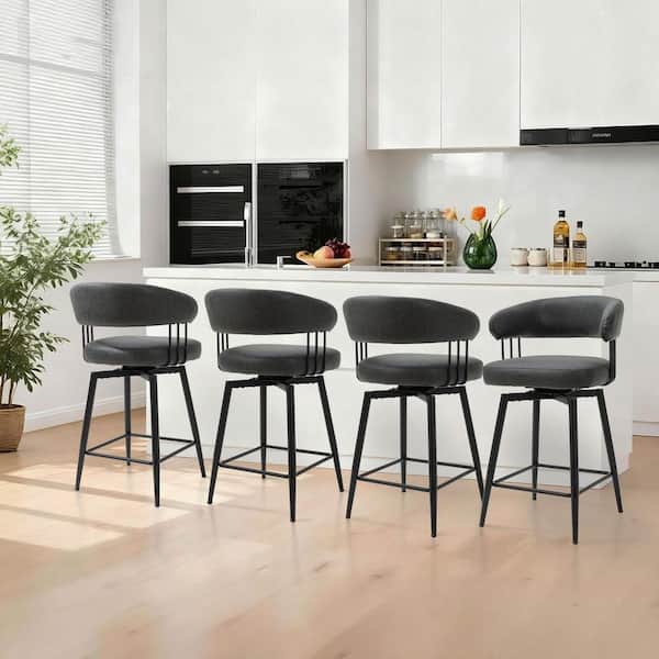 35.50 in. H Modern Slate Black Leatherette Swivel Counter Stool with Metal Tapered Legs (Set of 4)