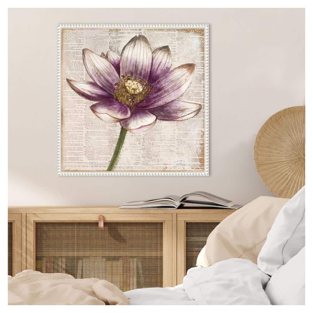 Purple Lotus Flower Beaded Framed Canvas Wall Art