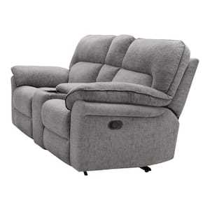 Monku 77 in. Light Gray Polyester 2-Seater Reclining Loveseat with Cup Holder