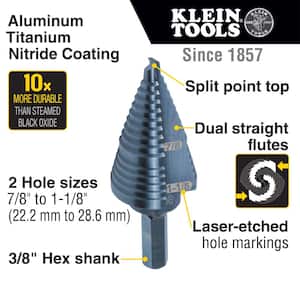 2-Step Drill Bit, Double-Fluted, 7/8-Inch to 1-1/8-Inch