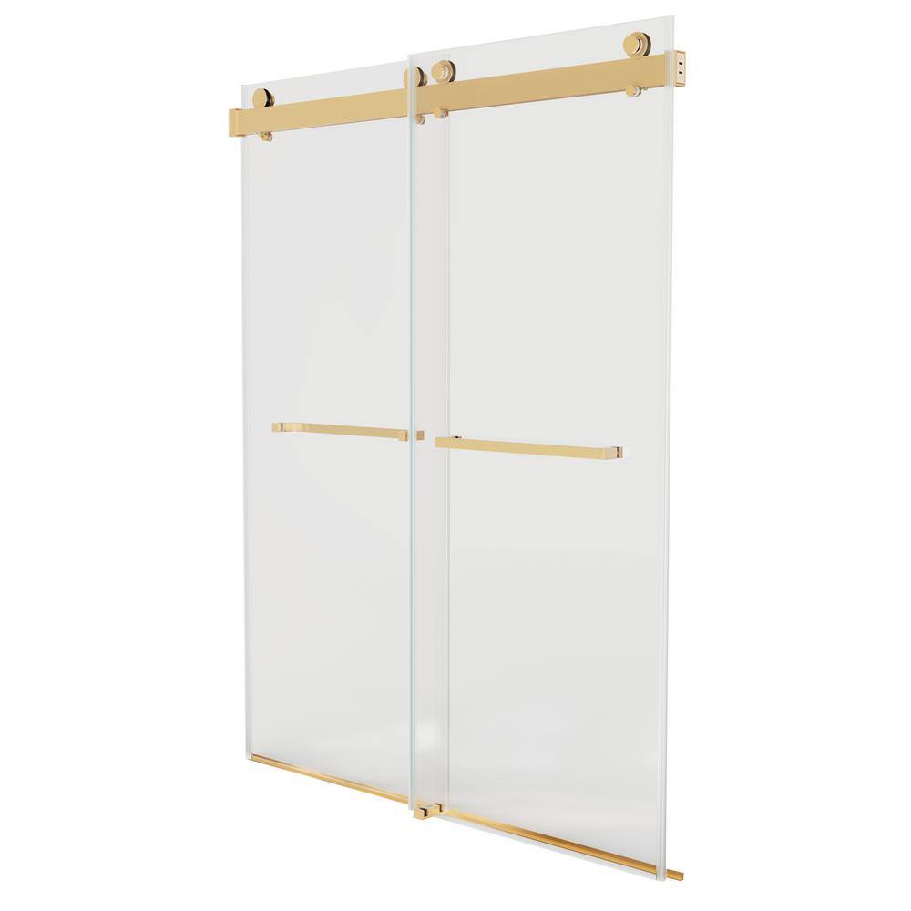60 in. W x 76 in. H Semi-Frameless Double Sliding Shower Door in Gold with 