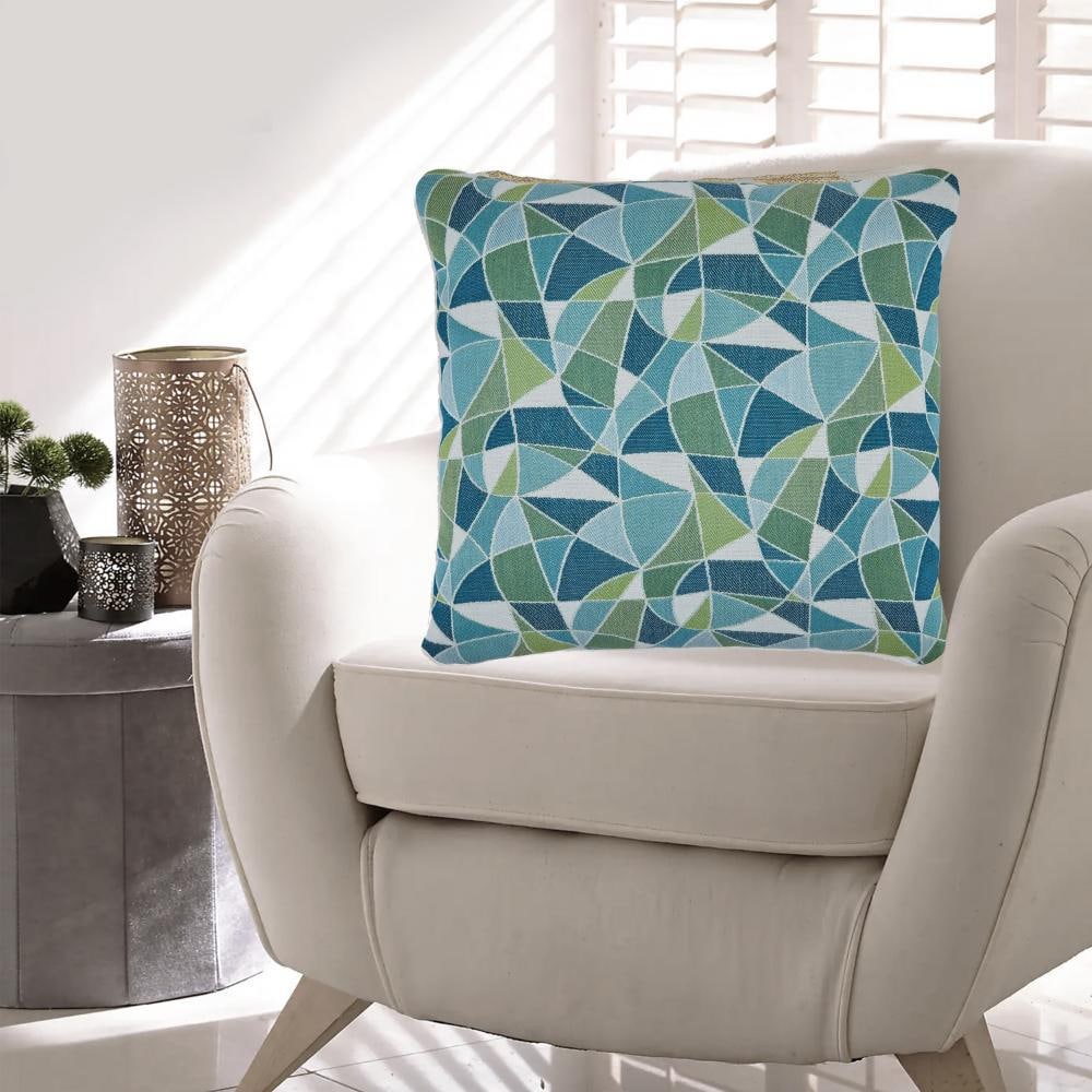 Sery 18" Blue and Green Geometric Polyester Throw Pillow Set