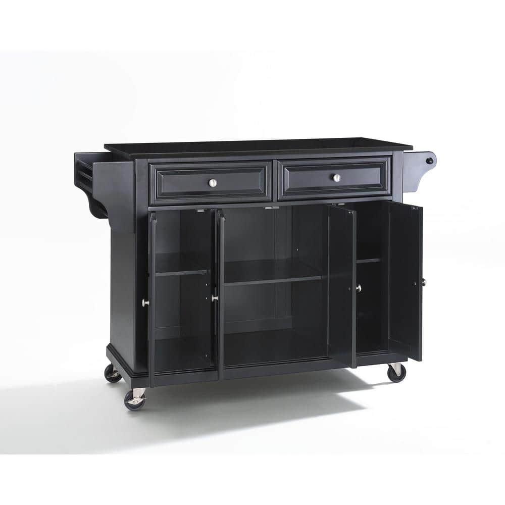 Black Granite Top Kitchen Cart with Storage and Spice Rack