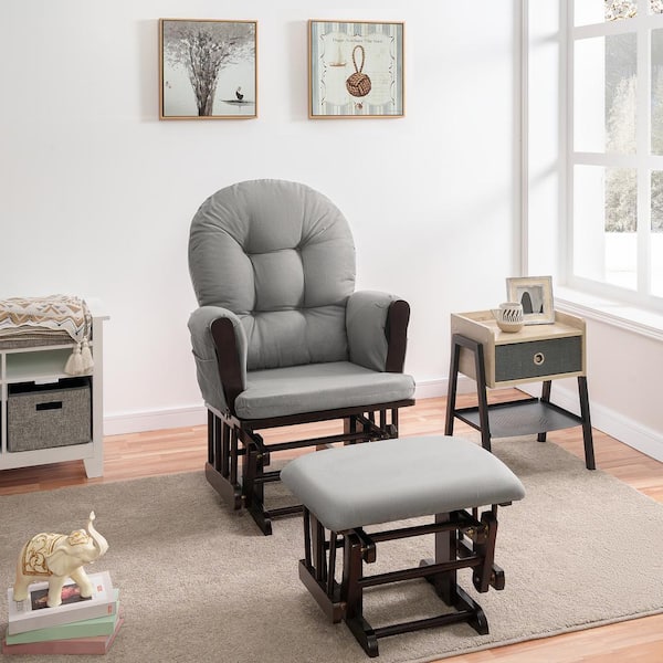Homestock Espresso/Dark Gray Nursery Glider and Ottoman Set with Cushion, Rocker Rocking Chair for Breastfeeding, Maternity