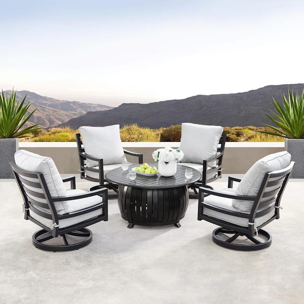 Oakland Living Hudson Luxurious Antique Copper 5-Piece Aluminum Patio Fire Pit Deep Seating Set with Light Grey Cushions