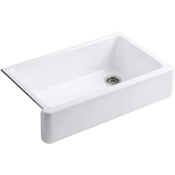 KOHLER Whitehaven Farmhouse Undermount Self-Trimming Apron Front Cast Iron 36 in. Single Bowl Kitchen Sink in White