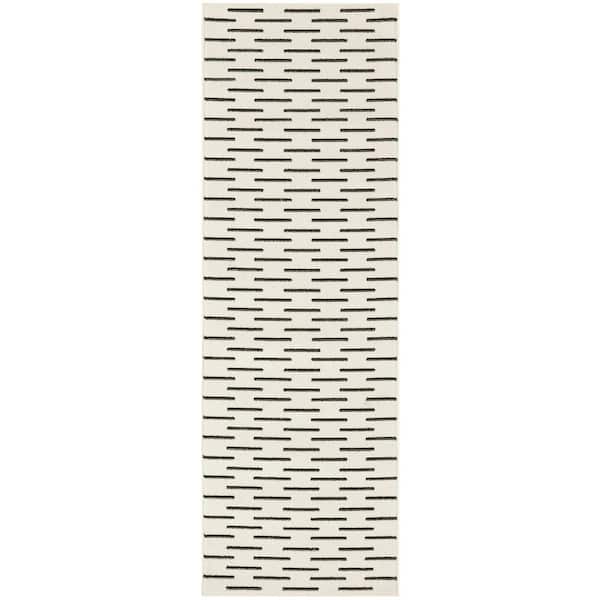 Nourison Nordic Ivory Black 2 ft. x 6 ft. All-over design Contemporary Runner Area Rug