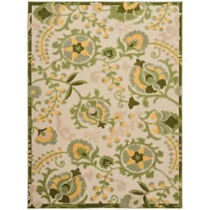 Aloha Ivory Green 6 ft. x 9 ft. Floral Contemporary Indoor/Outdoor Area Rug