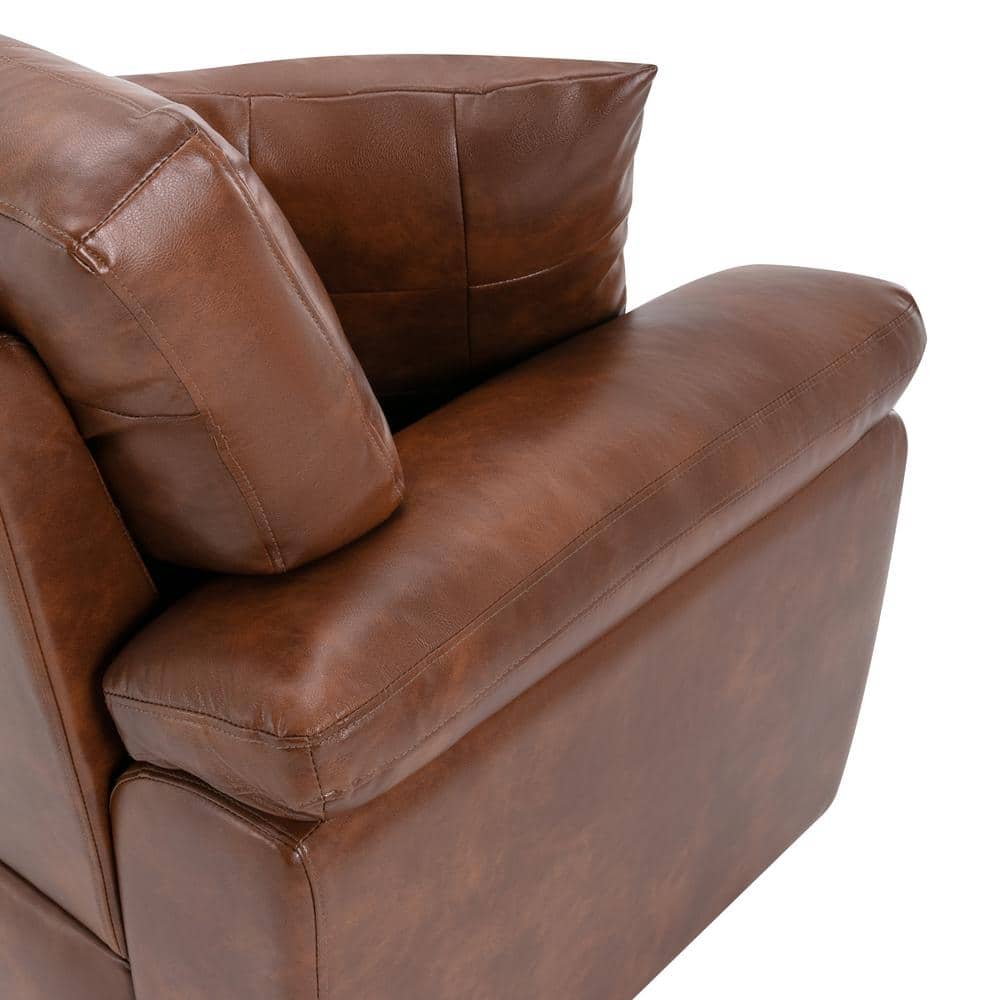 Brown Leather 3-Seat Flared Arm Sofa with Wood Frame