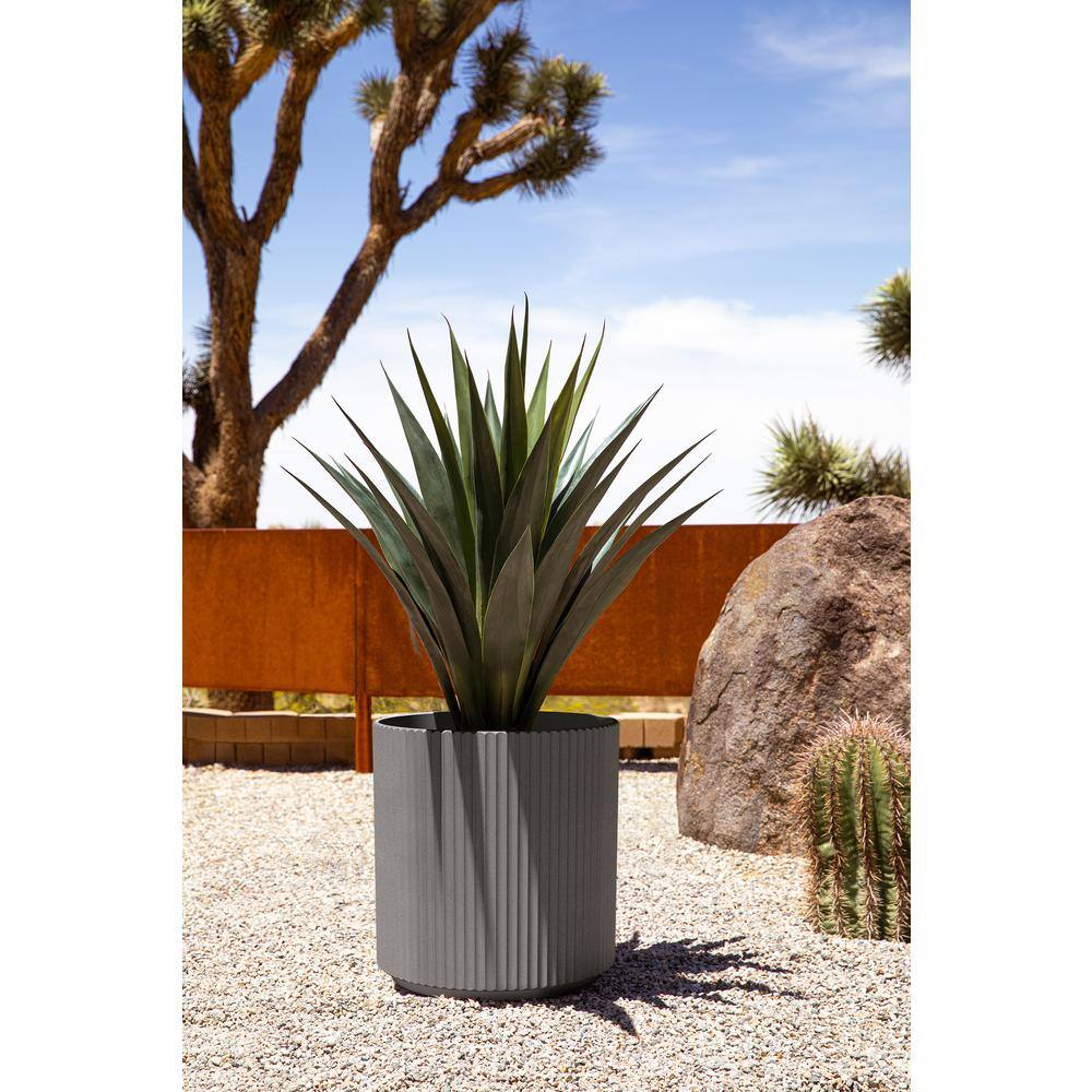 Demi 20" Gray Plastic-Stone Round Planter with Fluted Edges