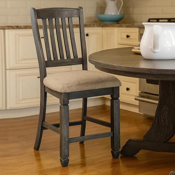 Trekk 42.25 in. H Black and Grayish Brown Wood Counter Height Chair (Set of 2)