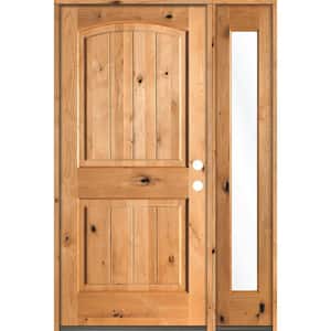 44 in. x 80 in. Rustic Knotty Alder 2 Panel Left-Hand/Inswing Clear Glass Clear Stain Wood Prehung Front Door with RFSL