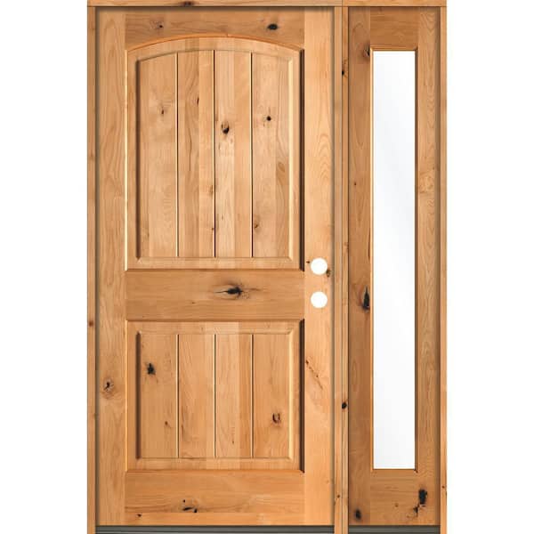 Krosswood Doors 44 in. x 80 in. Rustic Knotty Alder 2 Panel Left-Hand/Inswing Clear Glass Clear Stain Wood Prehung Front Door with RFSL
