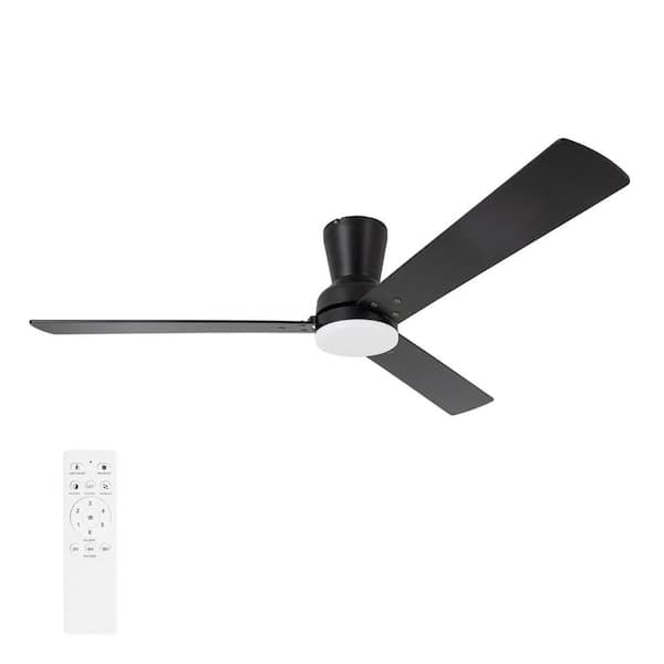 Rayburn 52 in. Indoor Matte Black Ceiling Fan with White Color Changing Integrated LED Remote Included