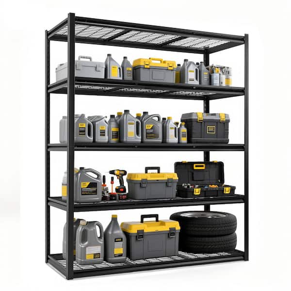 5 Tiers Heavy Duty Metal Adjustable Garage Storage Shelving Unit in Black (60 in. W x 72 in. H x 23.6 in. D)