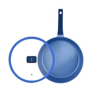 Gastro Diamond 12.5 in. Durable Cast Aluminum Frying Pan in Blue with Tempered Glass Lid