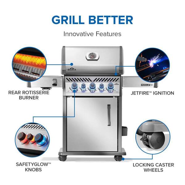 Napoleon P500RSIBNSS-3 Prestige 500 RSIB Natural Gas Grill, sq. in + Infrared Side and Rear Burner, Stainless Steel