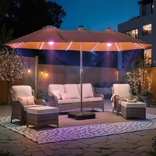 extra large patio umbrellas with stand SUPERJARE 13FT Outdoor Umbrella for Patio, Double sided Pool Fade Resistant Canopy, Table Umbrella for Deck, Market, Backyard Details Durable Construction Teak Umbrella - 12 ft.