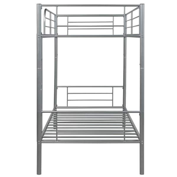 Twin Over Silver Twin Metal Bunk Bed Divided into 2-Beds