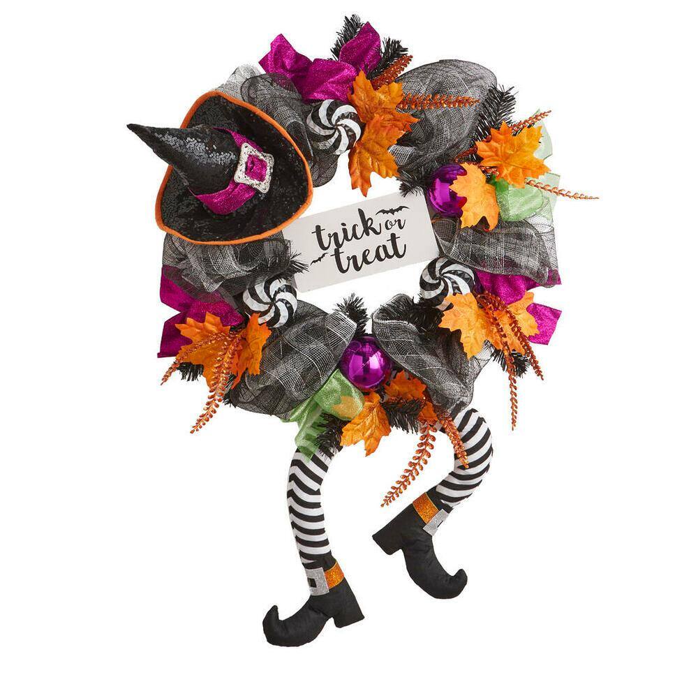 Home Accents Holiday 20 in Trick-Or-Treat Witch Mesh Halloween Wreath ...
