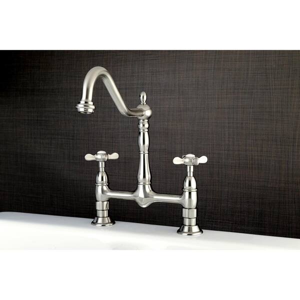 Kingston Brass Essex 2-Handle Bridge Kitchen Faucet with Cross