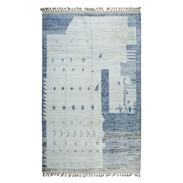 Colorful Hand-Knotted Wool Marrakech Rug, Multicolored 6 ft. x 10 ft. Contemporary Handspun for Modern Ho, Area Rug