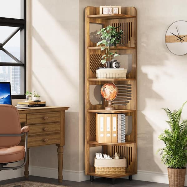 BYBLIGHT Eulas 71.85 in. Tall Yellow Wood 5-Shelf Standard