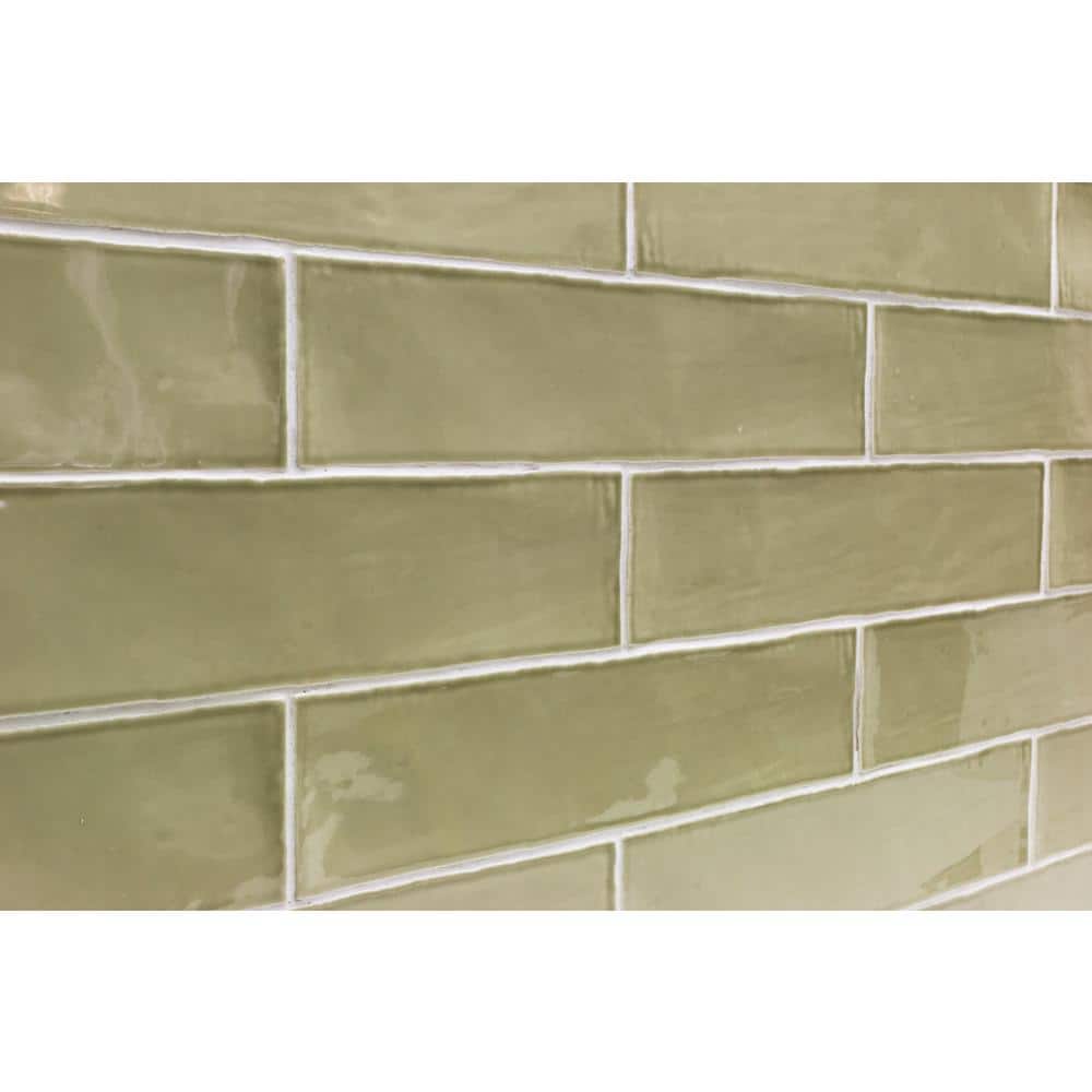 Messi 3" x 12" Polished Green Ceramic Subway Wall Tile