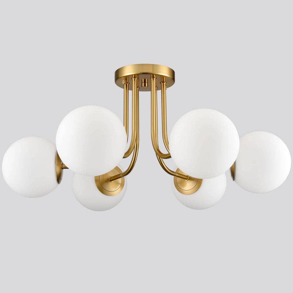 27.56 in. 6-Light Gold Modern Semi-Flush Mount with Frosted Glass Shade and No Bulbs Included 1-Pack price history on PriceWatchPro