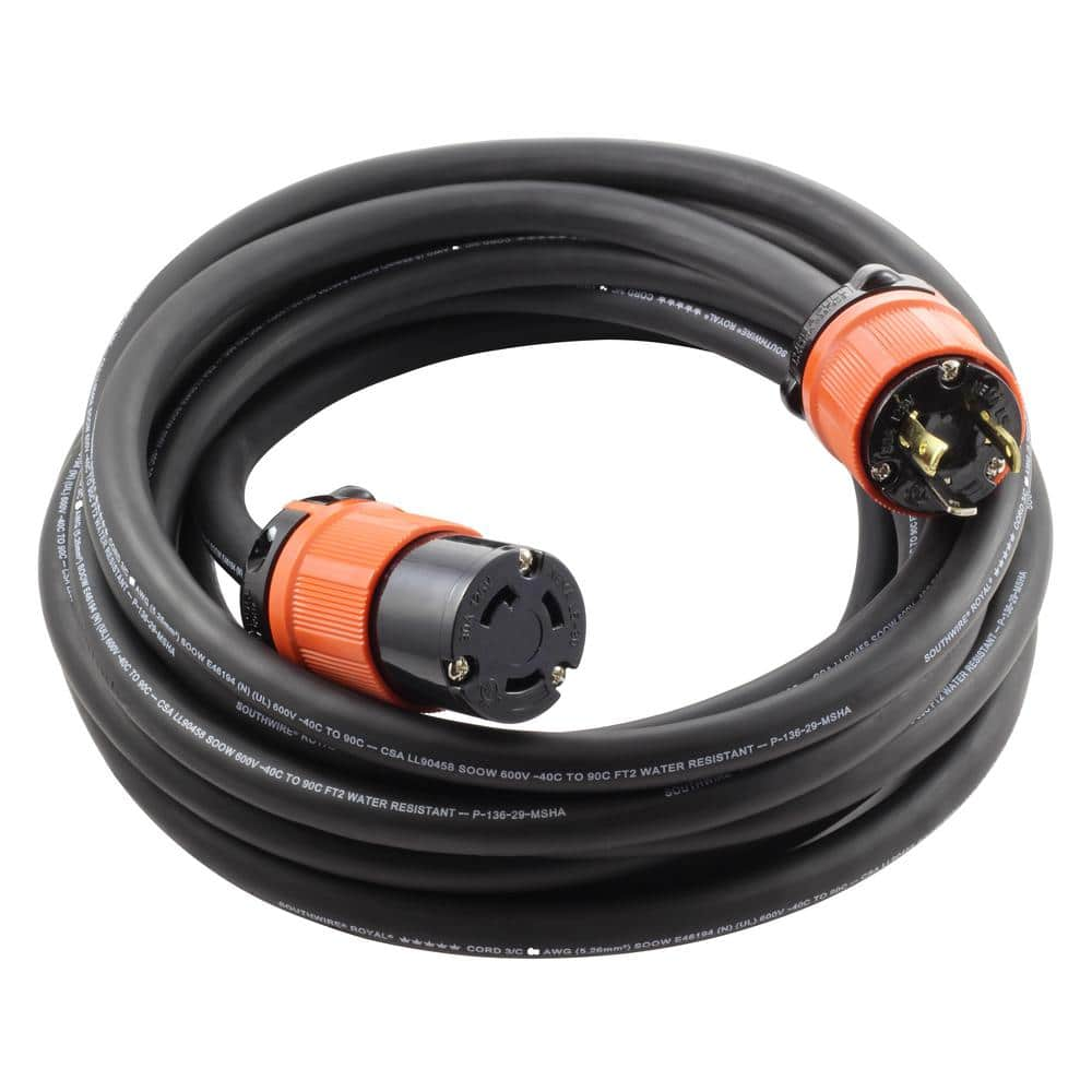 50 ft. Soow 10/3 3-Prong Nema L5-30 125-Volt 30 Amp Generator Rubber Extension Cord -  AC WORKS, L530PR-050E