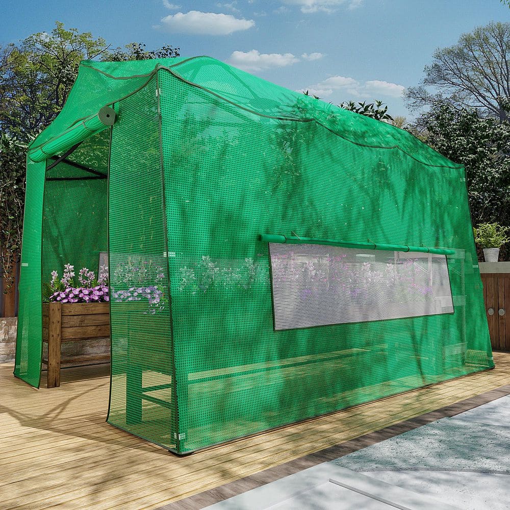 11.2 ft. x 8.5 ft. x 8 ft. Walk-in Greenhouse, Portable Pop-Up with Adjustable Heights and Durable PE Cover price history on PriceWatchPro