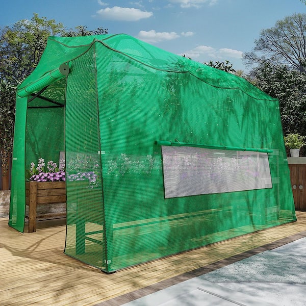11.2 ft. x 8.5 ft. x 8 ft. Walk-in Greenhouse, Portable Pop-Up with Adjustable Heights and Durable PE Cover