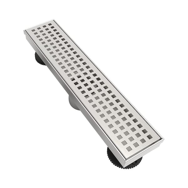 Tahanbath 12-Inch Linear Shower Drain with Removable Quadrato Grate & Hair Strainer