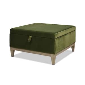 Knox 35 in. Square Storage Cocktail Ottoman, Olive Green Performance Velvet